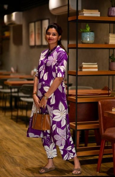 Casual,Summer Purple Rayon  fabric Co-ords Set | Top And Bottom CO ORD Sets