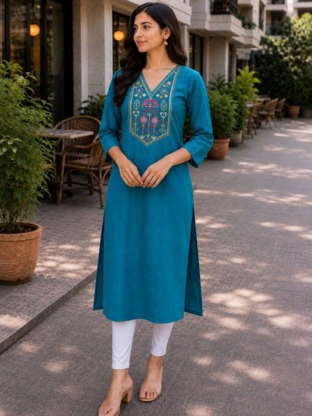 Casual Wear Cotton Embroidered Single Kurti for Women in Wholesale Rate Kurtis