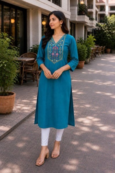 Casual Wear Cotton Embroidered Single Kurti for Women in Wholesale Rate Cotton Kurtis Wholesale
