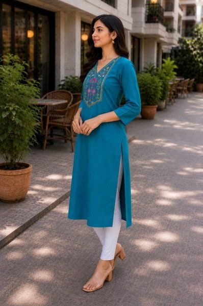 Casual Wear Cotton Embroidered Single Kurti for Women in Wholesale Rate Cotton Kurtis Wholesale