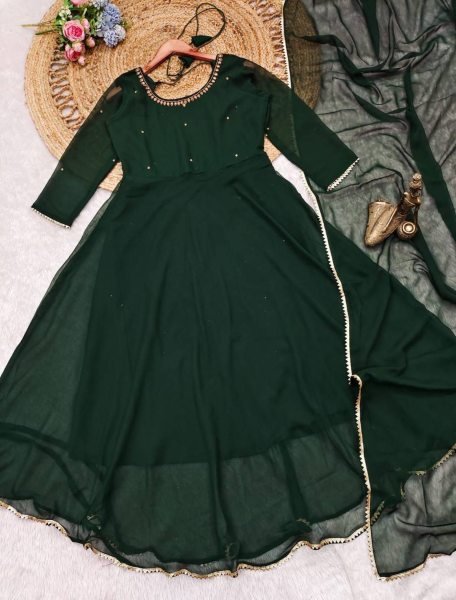 Festival Wear Wear Green Color Georgette Gown With Dupatta   Anarkali Kurtis 