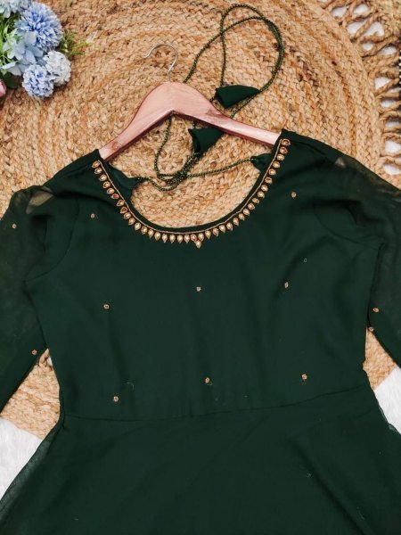 Festival Wear Wear Green Color Georgette Gown With Dupatta   Anarkali Kurtis 