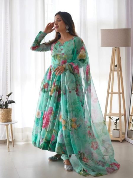 Casual Wear Silk Organza Anarkali Suit 