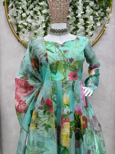 Casual Wear Silk Organza Anarkali Suit 3 Piece Kurti Set