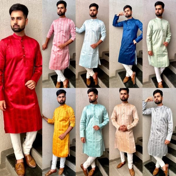 Casual Wear Weaving Work Jacquard Silk Kurta Pajama Kurta Pajama Wholesale