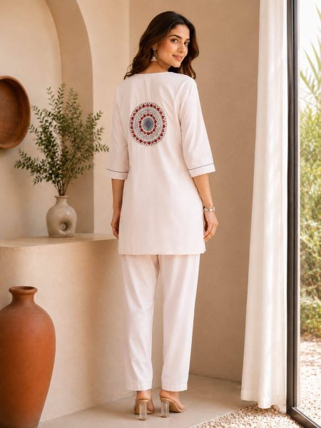 Casual Wear White Premium Rayon Co Ord Set for Ladies CO ORD Sets