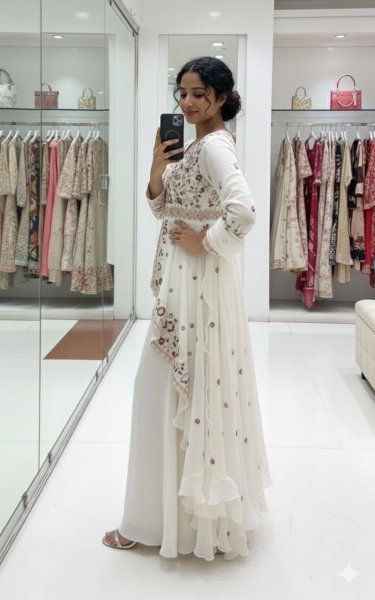 Celebration Wear White Rangoli Silk Embroidery Suit Matching Dupatta Ready To Wear Collection