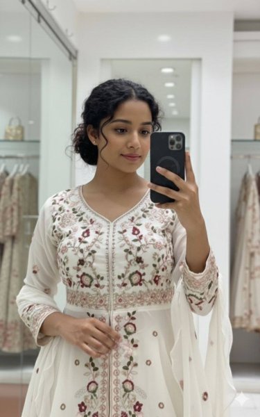 Celebration Wear White Rangoli Silk Embroidery Suit Matching Dupatta Ready To Wear Collection