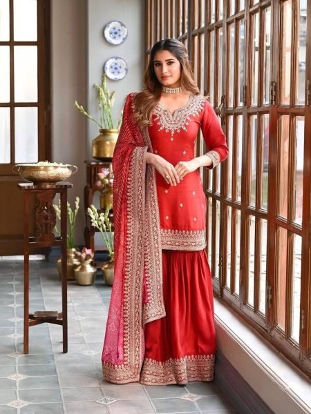 Celebratory Chinon Silk Embroidered,  Coding and Sequence work with Dupatta for Wholesale Rate 