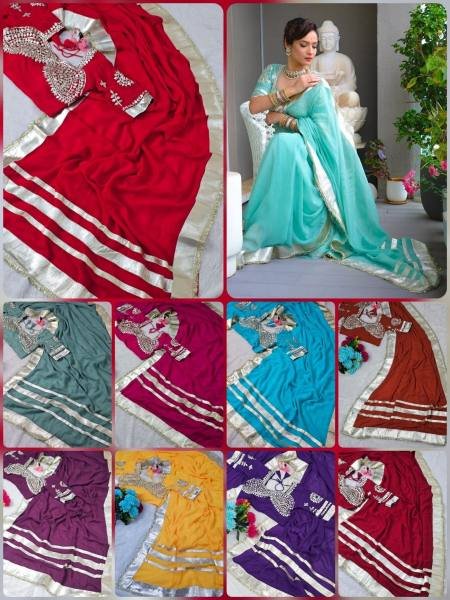 Celebrity Inspired Ankita Lokhande Soft Georgette Saree with Hand Gotta Patti   Sequence Lace Georgette Sarees Wholesale