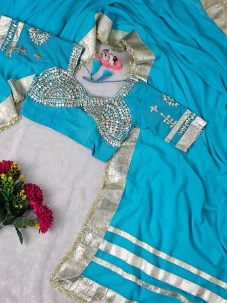 Celebrity Inspired Ankita Lokhande Soft Georgette Saree with Hand Gotta Patti   Sequence Lace Georgette Sarees Wholesale