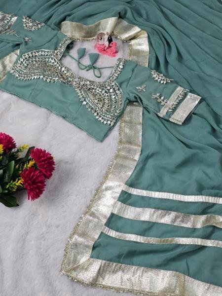 Celebrity Inspired Ankita Lokhande Soft Georgette Saree with Hand Gotta Patti   Sequence Lace Georgette Sarees Wholesale