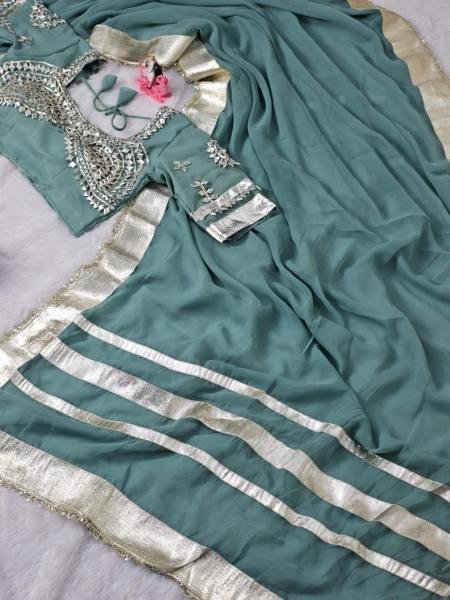 Celebrity Inspired Ankita Lokhande Soft Georgette Saree with Hand Gotta Patti   Sequence Lace Georgette Sarees Wholesale