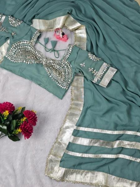 Celebrity Inspired Ankita Lokhande Soft Georgette Saree with Hand Gotta Patti   Sequence Lace Georgette Sarees Wholesale