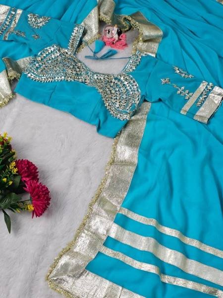 Celebrity Inspired Ankita Lokhande Soft Georgette Saree with Hand Gotta Patti   Sequence Lace Georgette Sarees Wholesale