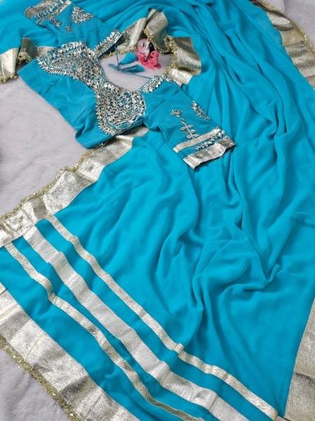 Celebrity Inspired Ankita Lokhande Soft Georgette Saree with Hand Gotta Patti   Sequence Lace Georgette Sarees Wholesale