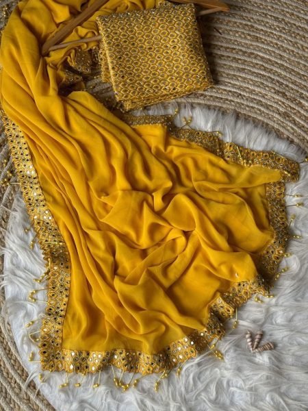 Celebrity Shilpa Shetty Yellow Saree Look Stylish Blooming Georgette Saree Bollywood Fancy Sarees Wholesale