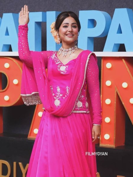 Celebrity Hina Khan Inspired Rani Pink Georgette Suit with Dupatta Premium Party Wear Ready To Wear Suit