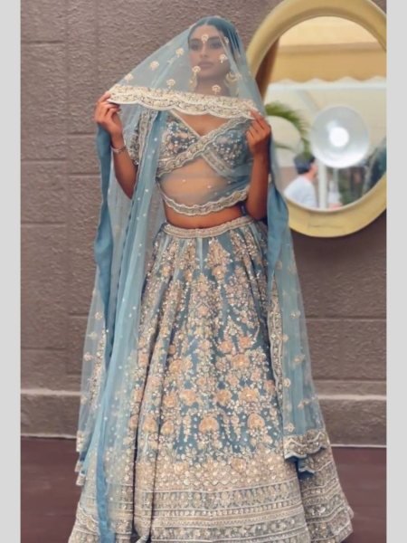 Blue Georgette Lehenga with Sequins and Zari Luxury Wedding Wear  Lehenga