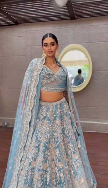 Blue Georgette Lehenga with Sequins and Zari Luxury Wedding Wear Designer Lehenga Choli