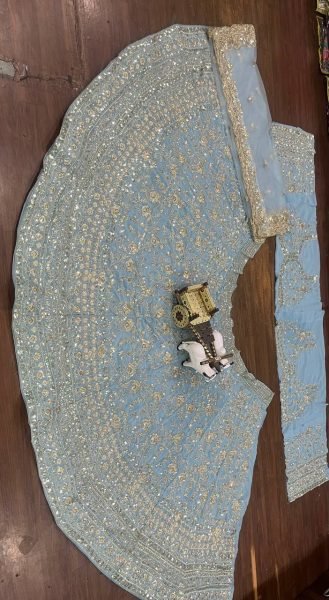 Blue Georgette Lehenga with Sequins and Zari Luxury Wedding Wear Designer Lehenga Choli