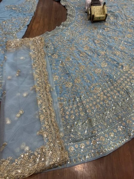 Blue Georgette Lehenga with Sequins and Zari Luxury Wedding Wear Designer Lehenga Choli