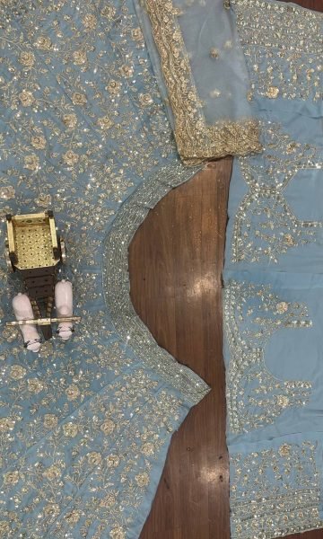 Blue Georgette Lehenga with Sequins and Zari Luxury Wedding Wear Designer Lehenga Choli