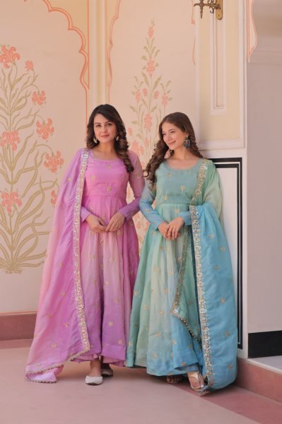 Celestial Sky Blue Anarkali Gown in Organza with Heavy Flair Designed for Wedding Glamour Anarkali Kurtis 
