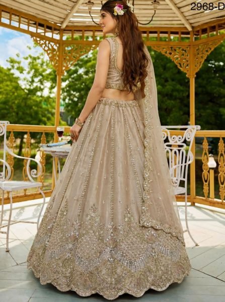 Champagne Cream Satin Wedding Wear Lehenga Choli with Crystal Handwork Bridal Lehenga Choli