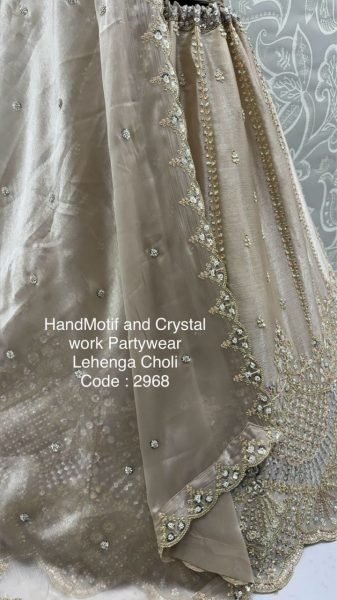 Champagne Cream Satin Wedding Wear Lehenga Choli with Crystal Handwork Bridal Lehenga Choli