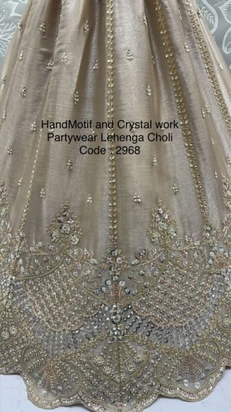 Champagne Cream Satin Wedding Wear Lehenga Choli with Crystal Handwork Bridal Lehenga Choli