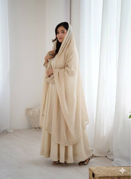 Chanderi Cotton Long Gown Set with Golden Lace Dupatta for Wholesale Buyers 3 Piece Kurti Set