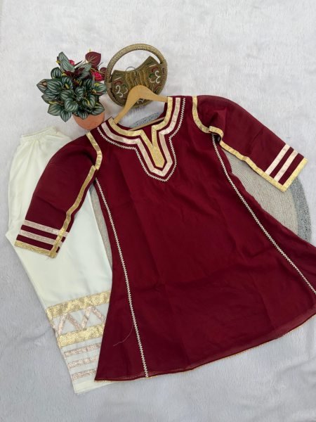 Chanderi Designer Kurti Set with Gopatti Lace Work CO ORD Sets