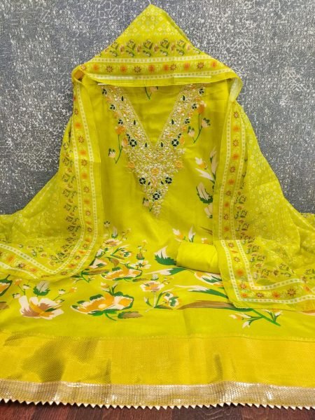 Latest Chanderi Embroidered Suit With Codding Work Color Set Matching Dress Material Wholesale