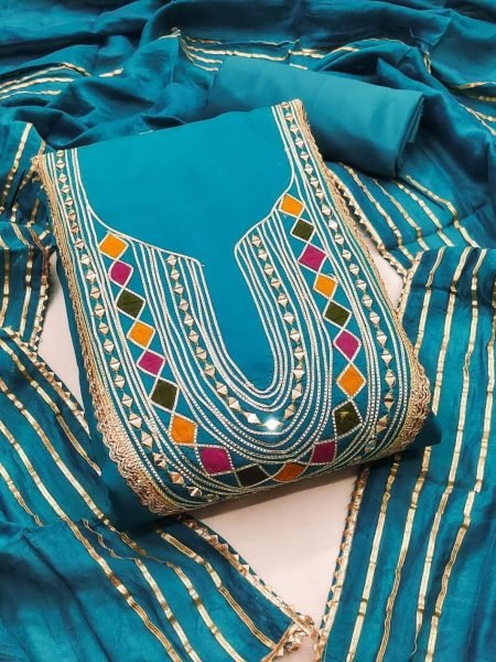 Chanderi Embroidered Dress Material with Gota Patti & Santoon Bottom Best Seller Dress Material 