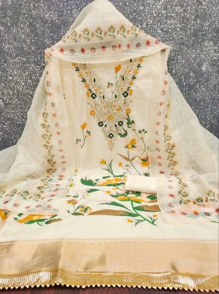 Chanderi Embroidered Suit With Digital Print Unstitched Wholesale Set Color Set Matching Dress Material Wholesale