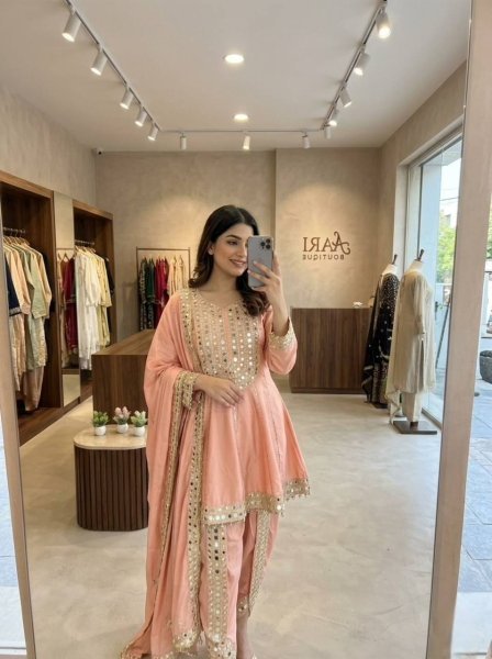 Chanderi Fabric Mirror Embroidery Dhoti Suit with Dupatta For Wholesale Reseller  Ready To Wear Collection