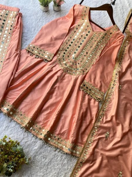 Chanderi Fabric Mirror Embroidery Dhoti Suit with Dupatta For Wholesale Reseller  Ready To Wear Collection