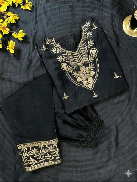 Charismatic Black Girls Top Palazzo Set with Dupatta for Ramzan Collection Girls Wear