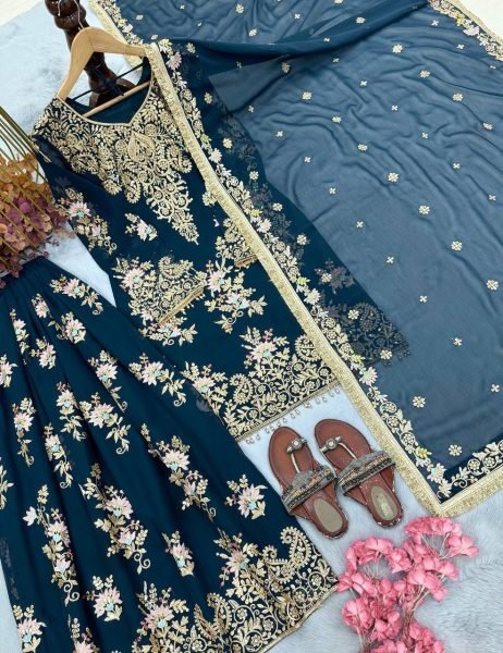 Charismatic Blue Designer Faux Georgette Suit Set with Fully Stitched Palazzo at Wholesale Rate Ready To Wear Collection