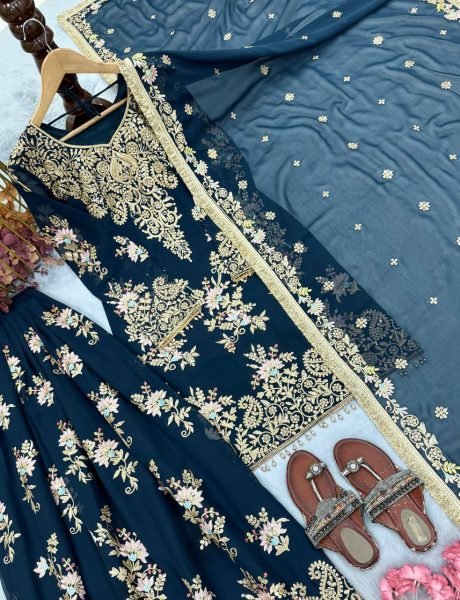 Charismatic Blue Designer Faux Georgette Suit Set with Fully Stitched Palazzo at Wholesale Rate Ready To Wear Collection