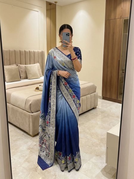Charismatic Blue Dolla Silk Saree with Self Weaving and Contrast Zari Meenakari Pallu Sarees 
