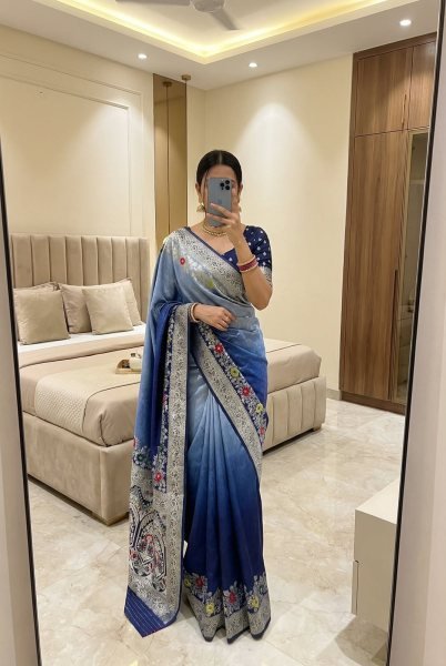 Charismatic Blue Dolla Silk Saree with Self Weaving and Contrast Zari Meenakari Pallu Silk Sarees Wholesale