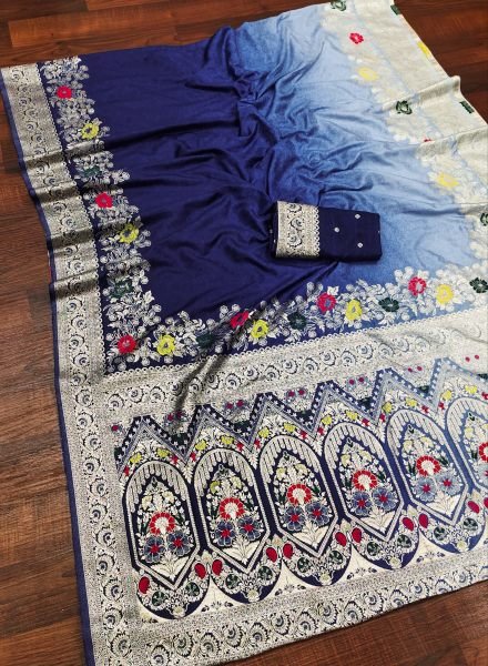 Charismatic Blue Dolla Silk Saree with Self Weaving and Contrast Zari Meenakari Pallu Silk Sarees Wholesale