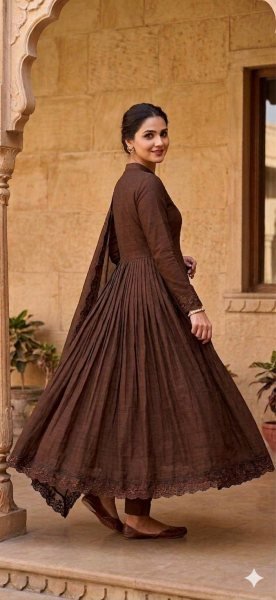 Charismatic Brown Designer Embroidery Gown with Bottom and Dupatta Ready To Wear Collection