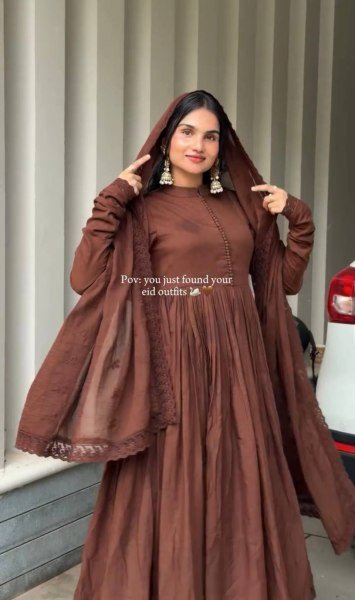 Charismatic Brown Designer Embroidery Gown with Bottom and Dupatta Ready To Wear Collection