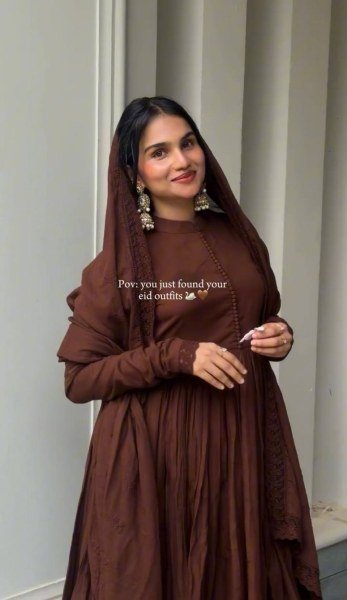 Charismatic Brown Designer Embroidery Gown with Bottom and Dupatta Ready To Wear Collection