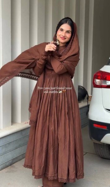 Charismatic Brown Designer Embroidery Gown with Bottom and Dupatta Ready To Wear Collection
