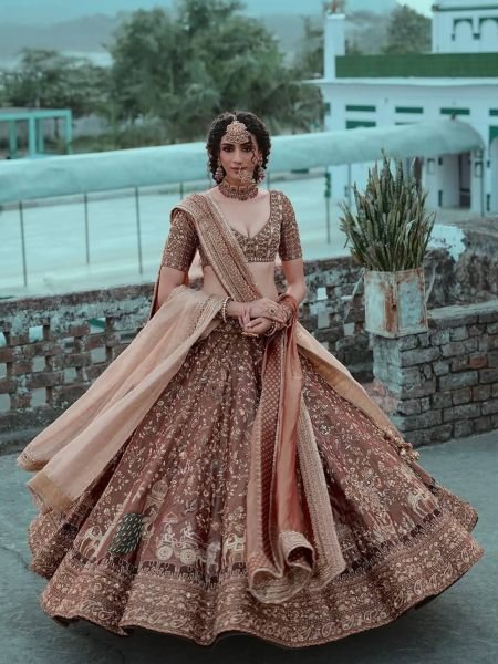 Charismatic Brown Kasturi Silk Lehenga Choli Set with All Over Embroidered Blouse For Wedding  Lehenga