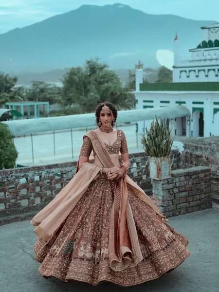 Charismatic Brown Kasturi Silk Lehenga Choli Set with All Over Embroidered Blouse For Wedding Designer Lehenga Choli